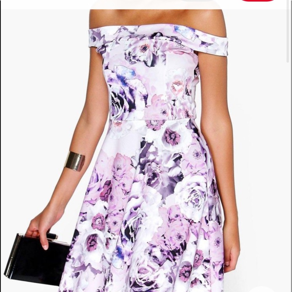 🎉HP🎉NWT🎉Boo Hoo/Off The Shoulder Flloral Skater Dress✨Measurements Below✨ - Picture 2 of 8